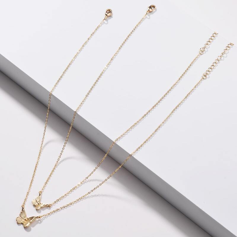 

2pcs Butterfly Decor Necklace, Gold