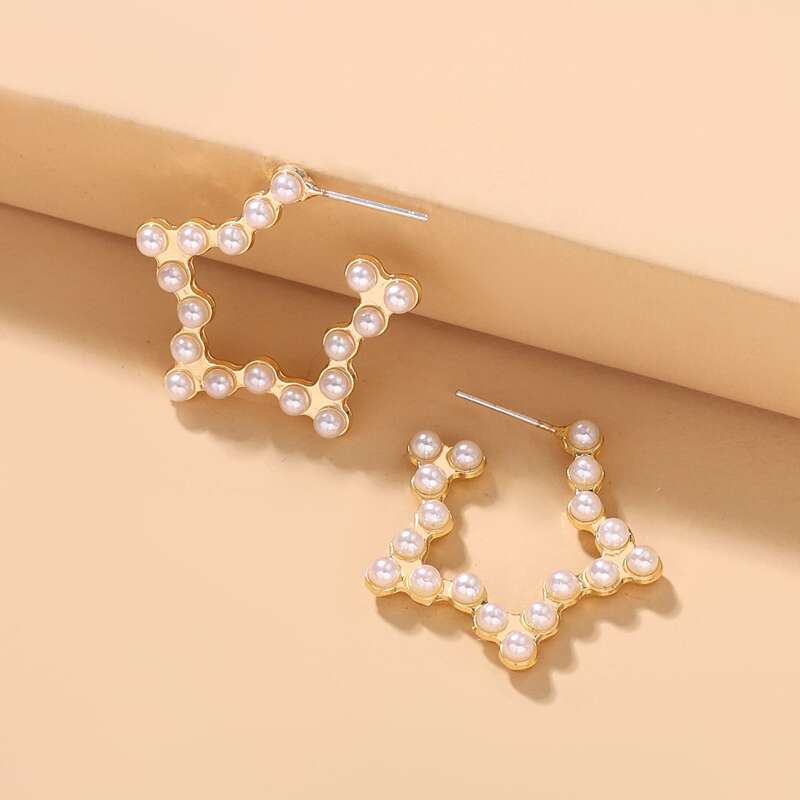 

Faux Pearl Star Earrings, Gold