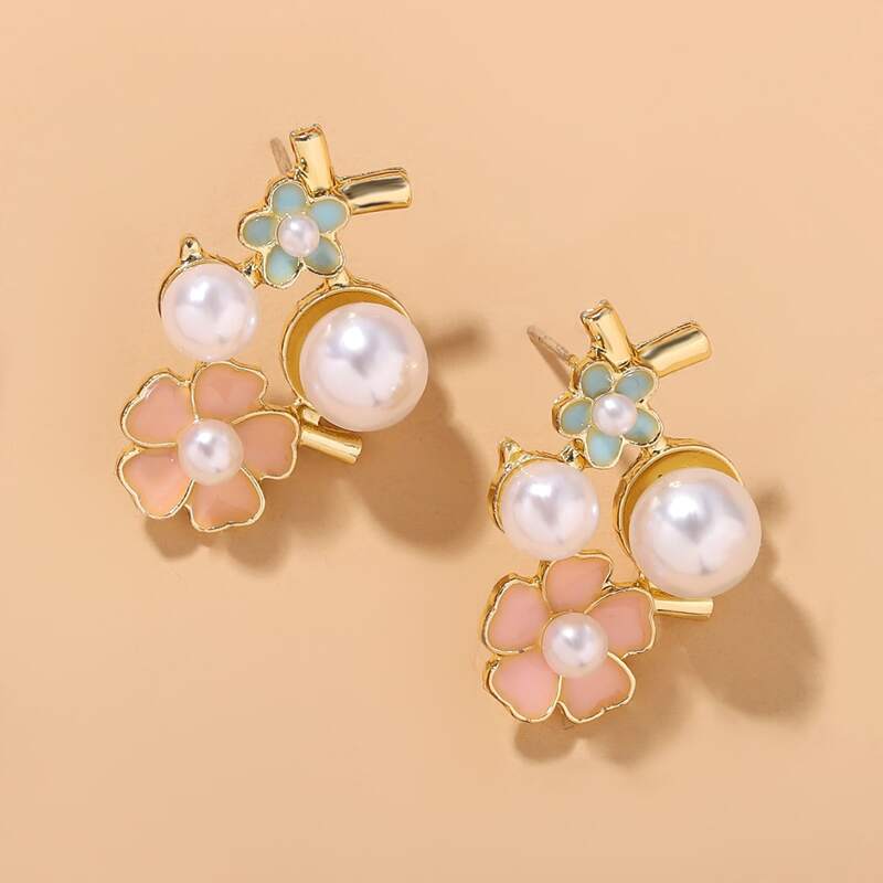 

Faux Pearl Flower Earrings, White