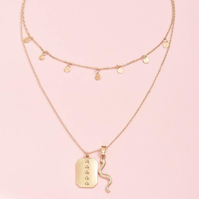 

Disc Tassel Layered Necklace, Gold