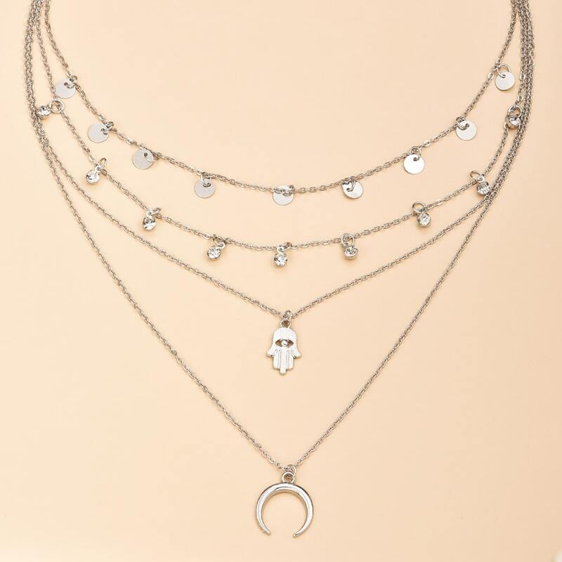 

Disc Hand Layered Necklace, Silver