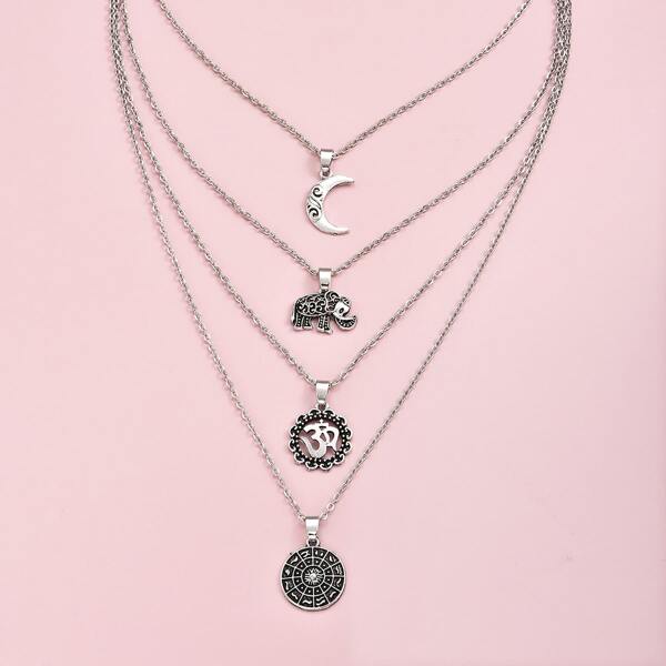 

Moon Layered Necklace, Silver