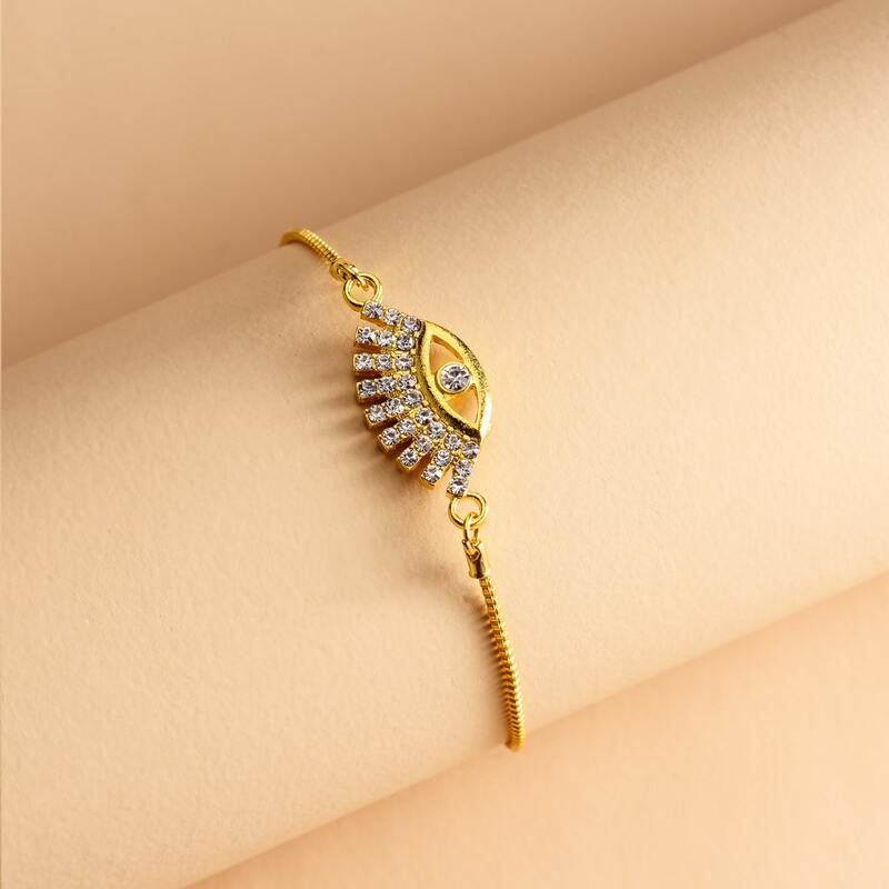

Rhinestone Eye Metal Bracelet, Gold