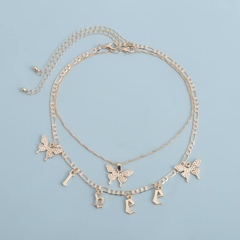 

2pcs Letter Charm Necklace, Gold