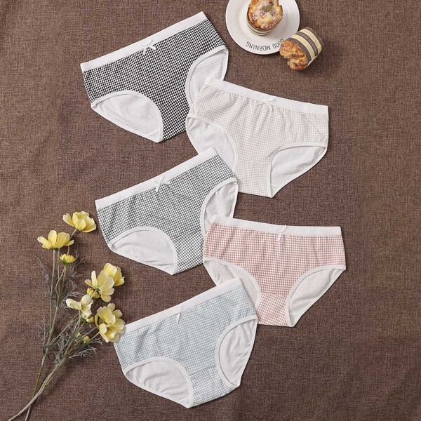 

5pack Gingham Print Panty Set, Multicolor