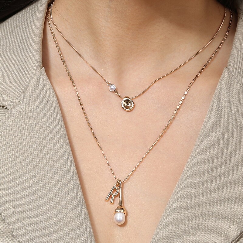 

Faux Pearl Letter Necklace, Gold