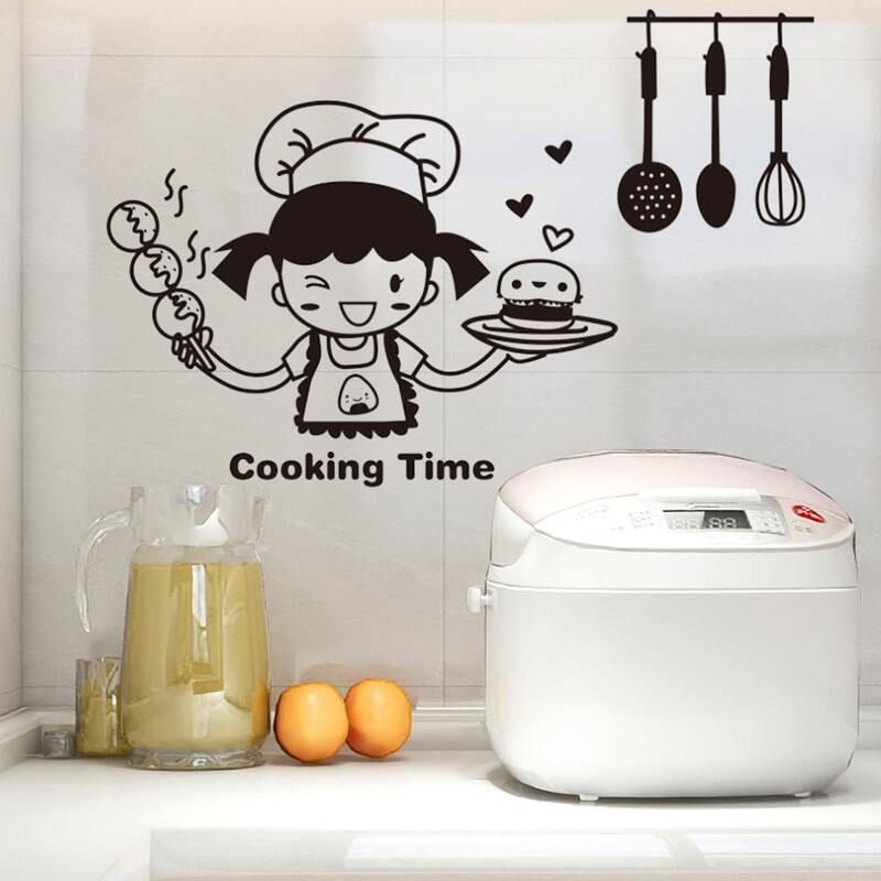 

Cartoon Girl Print Wall Sticker, Black
