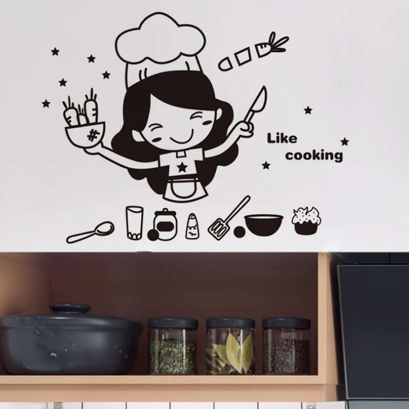 

Cartoon Girl Print Wall Sticker, Black