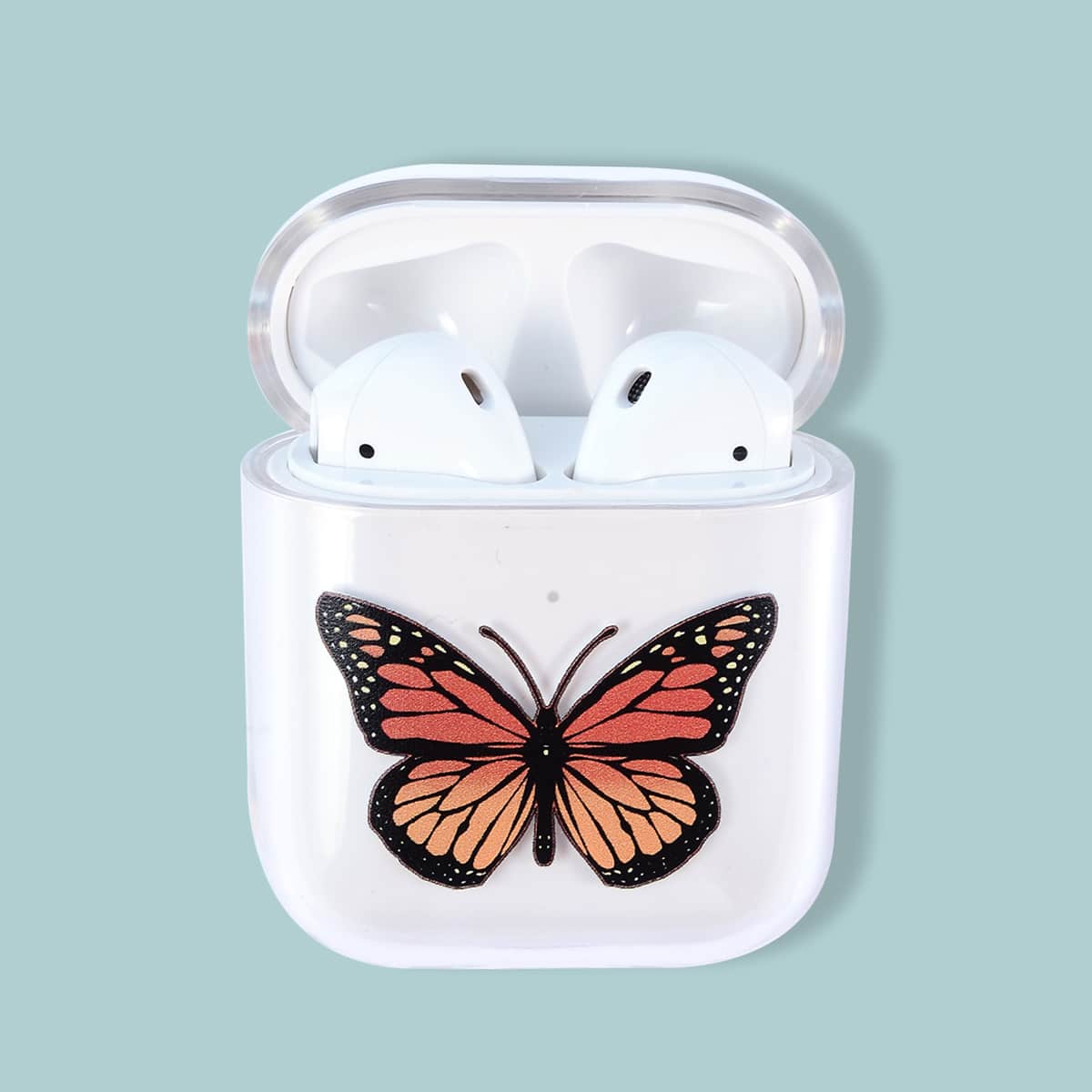 

Butterfly Print Clear AirPods Case, White