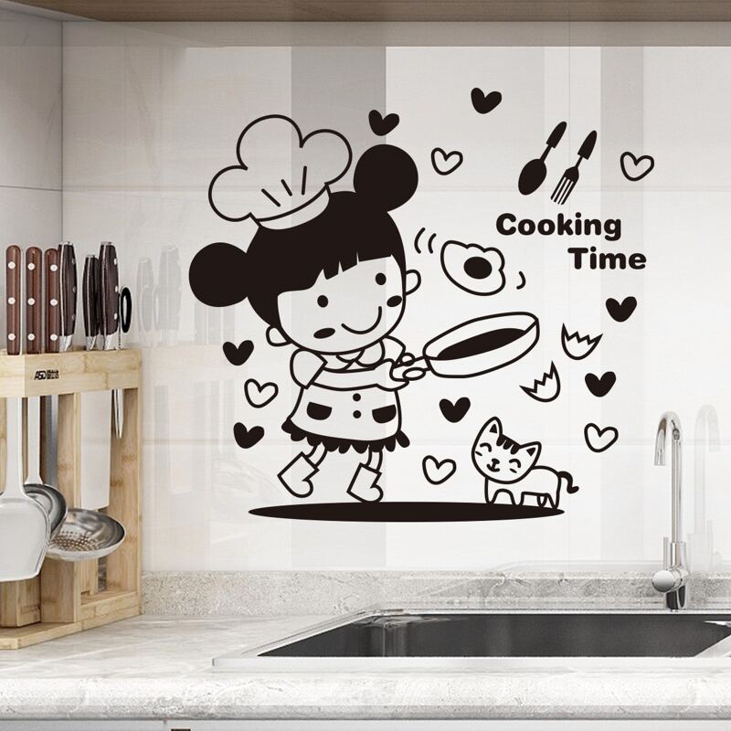 

Cartoon Girl Print Wall Sticker, Black