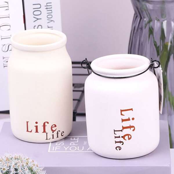 

1pc Letter Graphic Ceramic Flower Vase, Multicolor