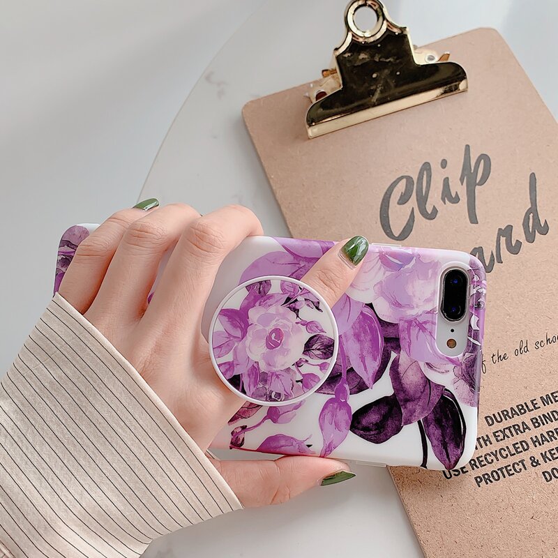 

Flower Print Foldable Phone Finger Ring, Purple