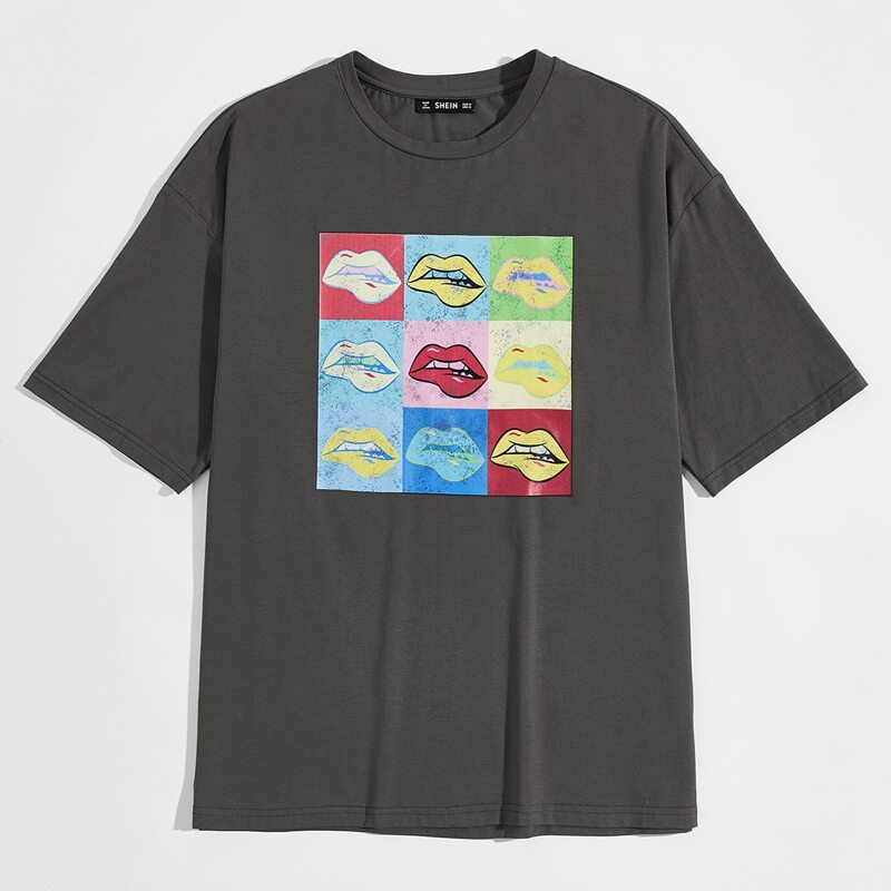 

Guys Mouth Print Top, Grey