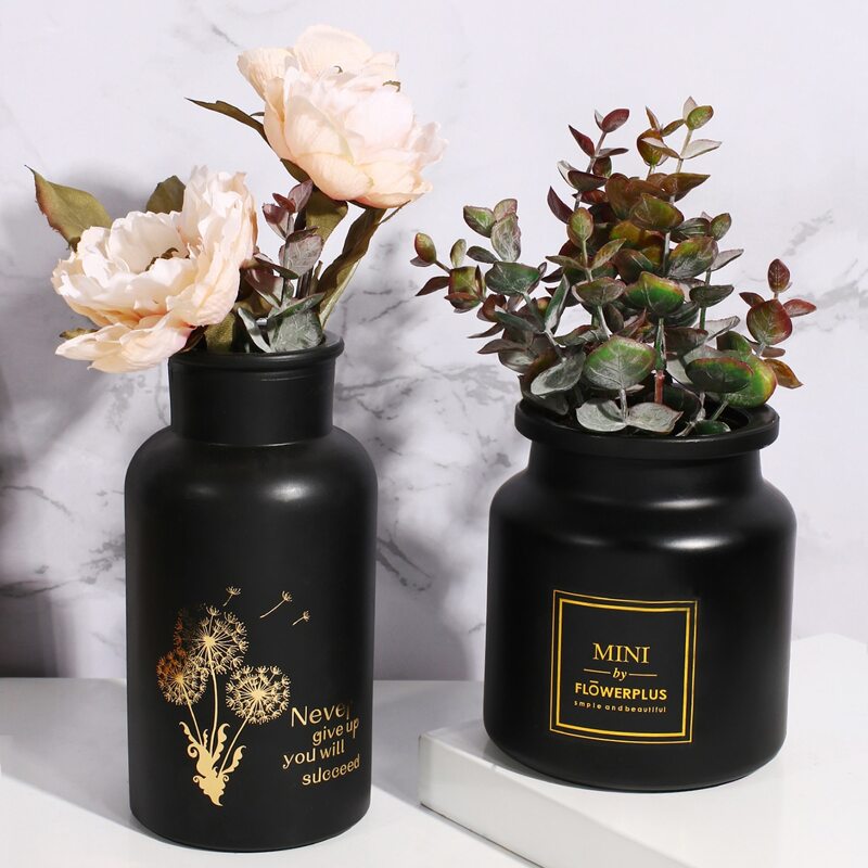 

1pc Slogan Graphic Ceramic Flower Vase, Black