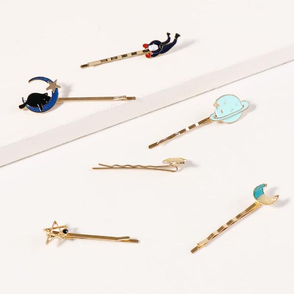 

6pcs Star Moon Hair Clip, Multicolor