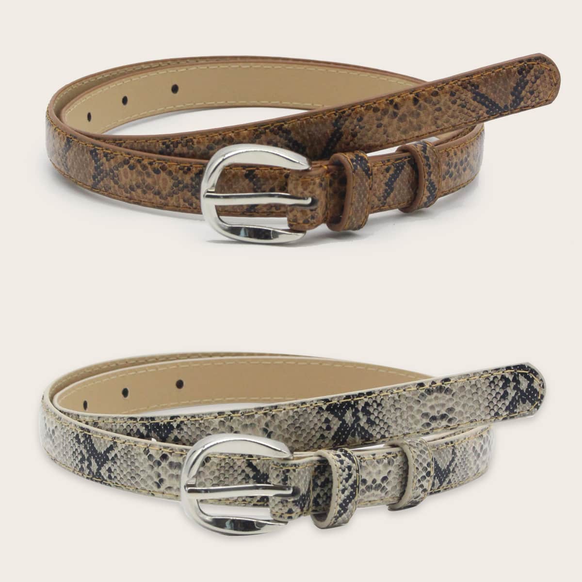 

2pcs Snakeskin Pattern Belt, Multicolor