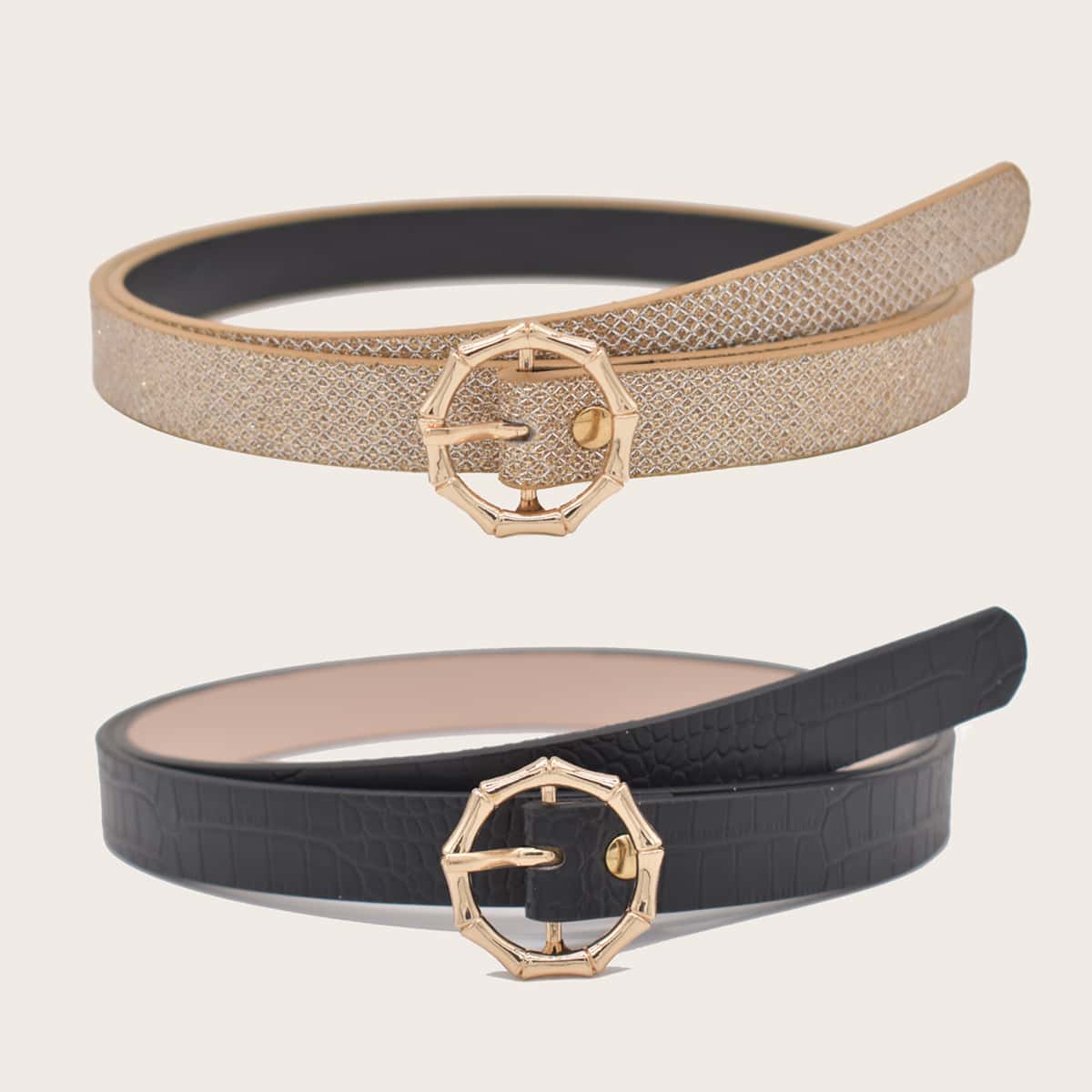 

2pcs Geometric Buckle Belt, Multicolor