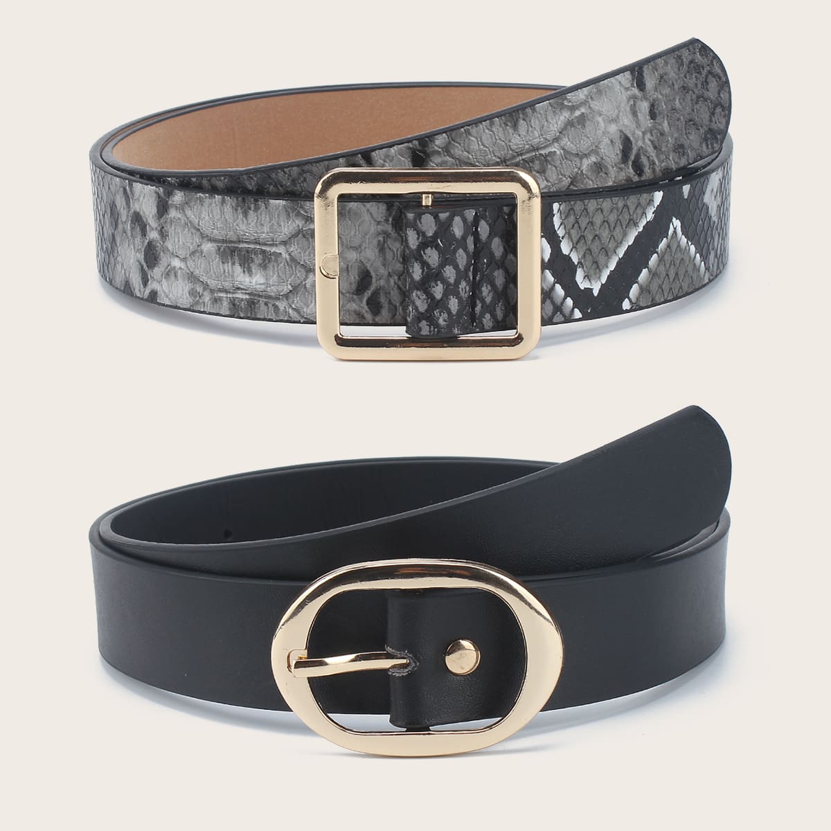 

2pcs Snakeskin Pattern Belt, Multicolor