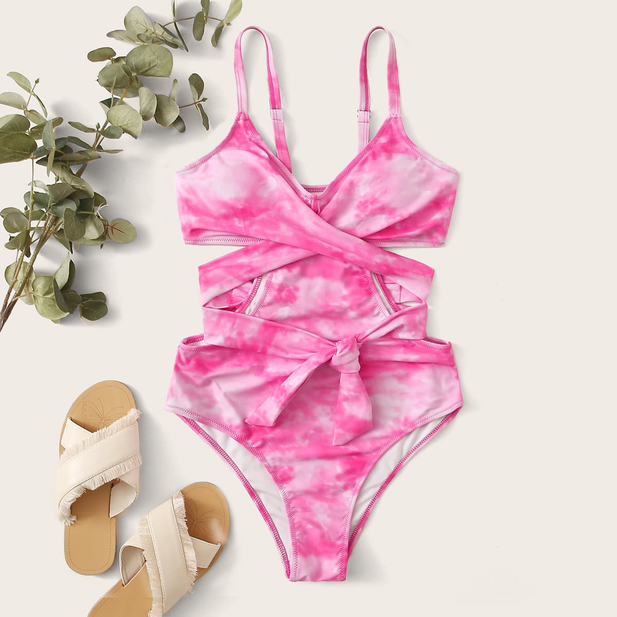 

Tie Dye Twist Front One Piece Swimsuit, Pink