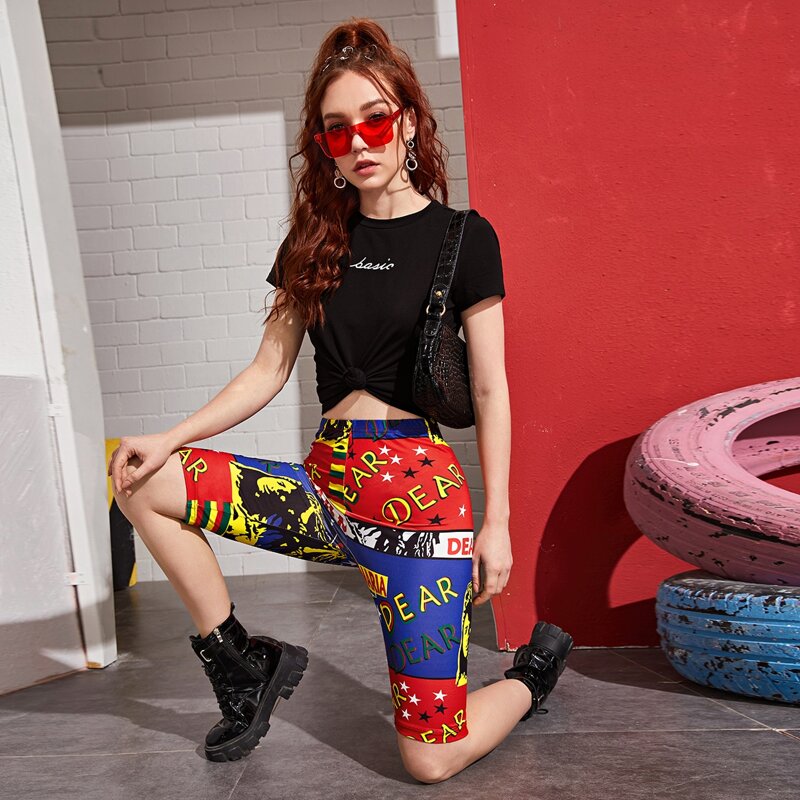 

Pop Art Print Biker Shorts, Multicolor