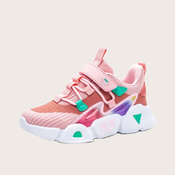 

Boys Lace-up Front Velcro Strap Colorblock Sneakers, Pink