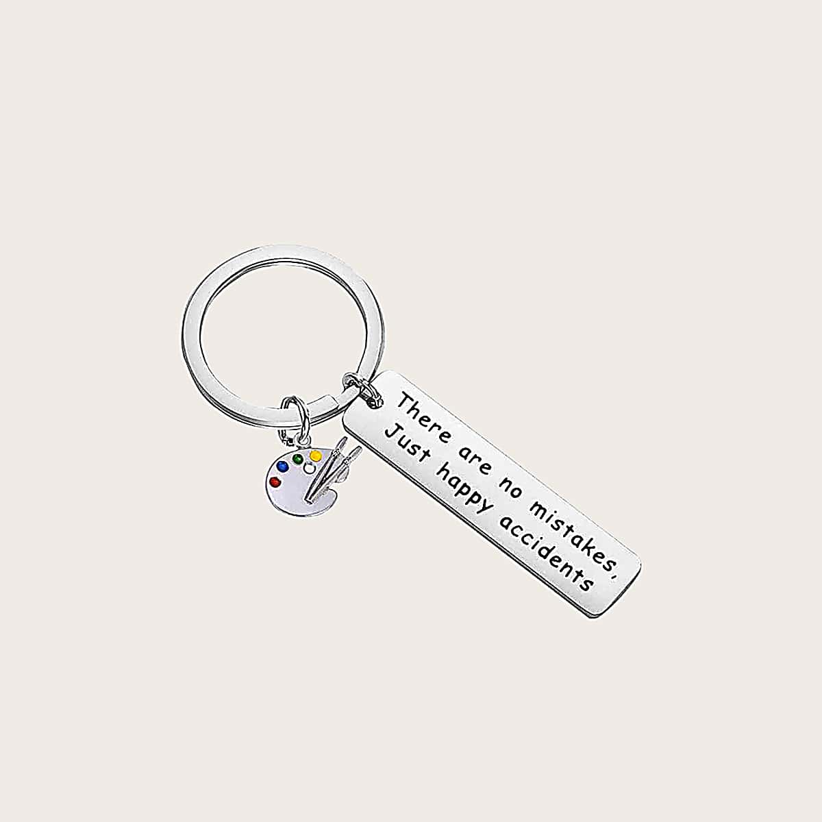 

Slogan Decor Keychain, Silver