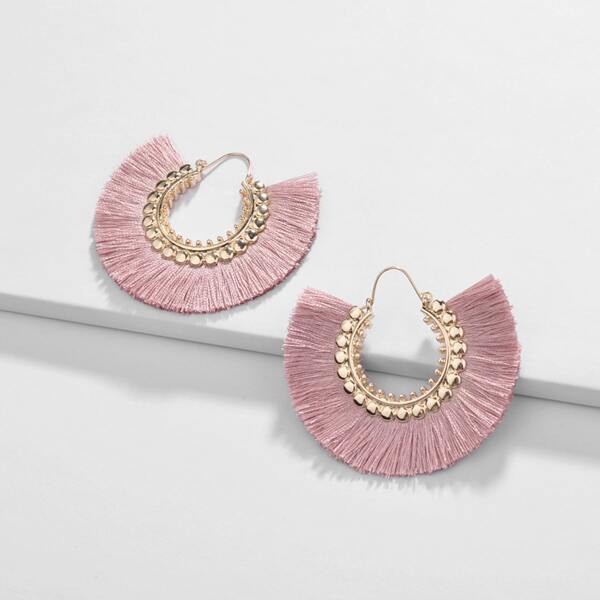 

Tassel Fan Design Earrings, Pink