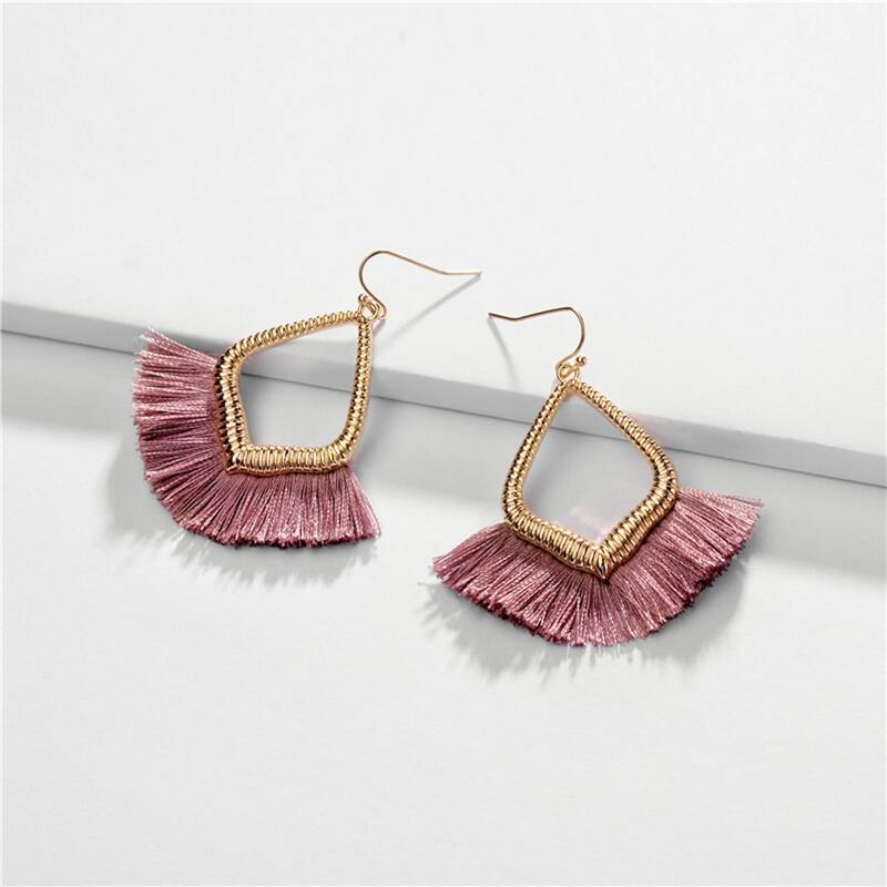 

Tassel Fan Drop Earrings, Pink