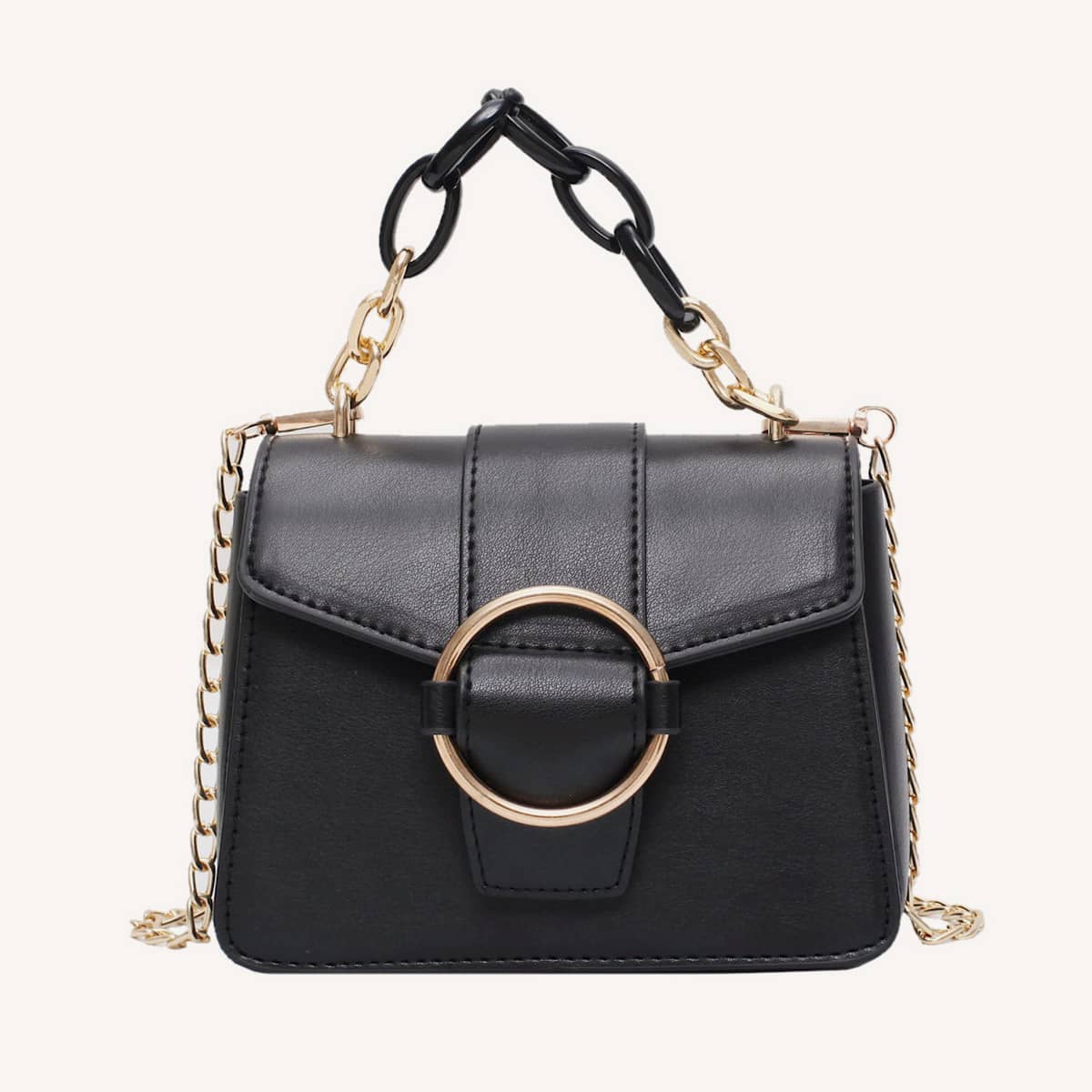 

Buckle Decor Satchel Bag, Black