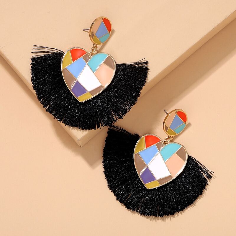 

Color Block Drop Earrings, Black