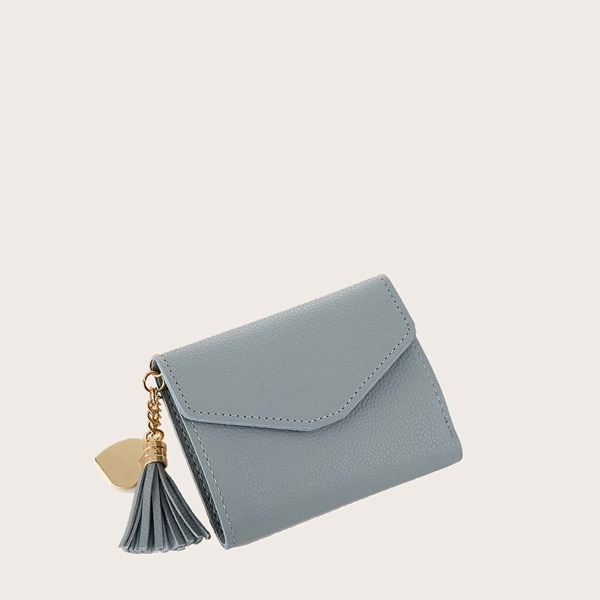 

Tassel Charm Tri-fold Purse, Blue