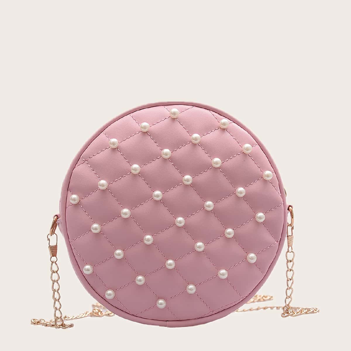 

Round Faux Pearl Decor Chain Bag, Pink