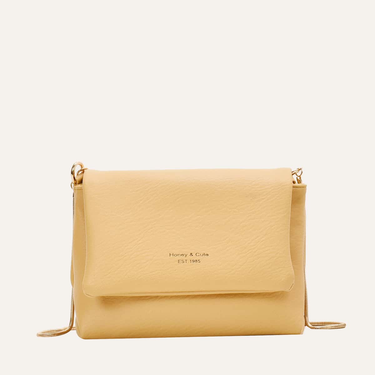 

Letter Graphic Flap Chain Crossbody Bag, Yellow