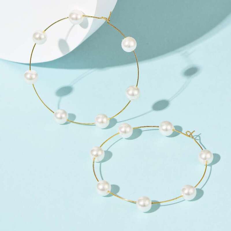 

Faux Pearl Hoop Earrings, White