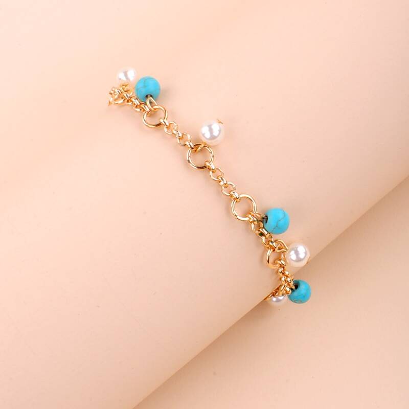 

Faux Pearl Charm Anklet, Multicolor