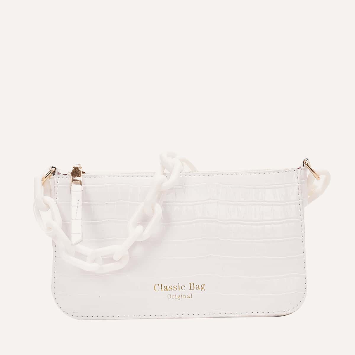 

Croc Embossed Chain Tote Bag, White