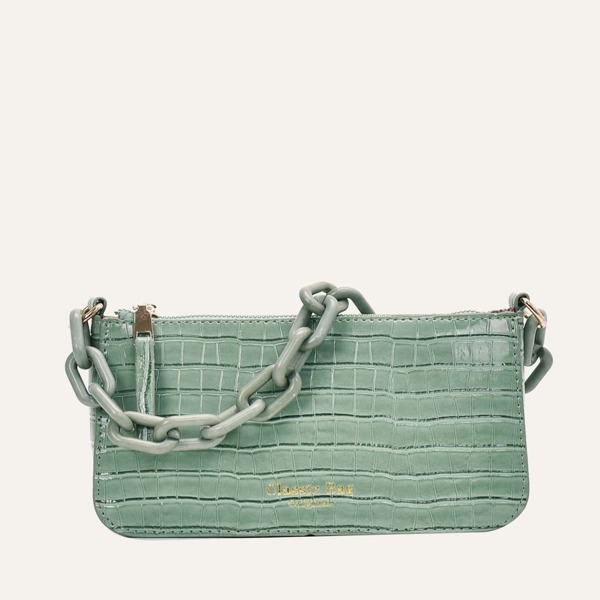 

Croc Embossed Chain Tote Bag, Green
