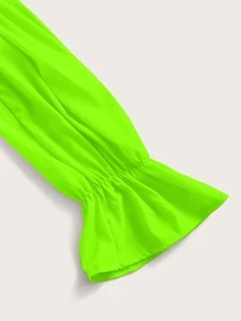 SHEIN VCAY 熒光綠色荷葉邊一字肩襯衫 - 綠色 - 查看 4
