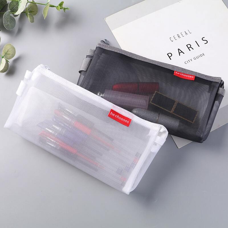

1pc Mesh Pencil Bag, Black and white