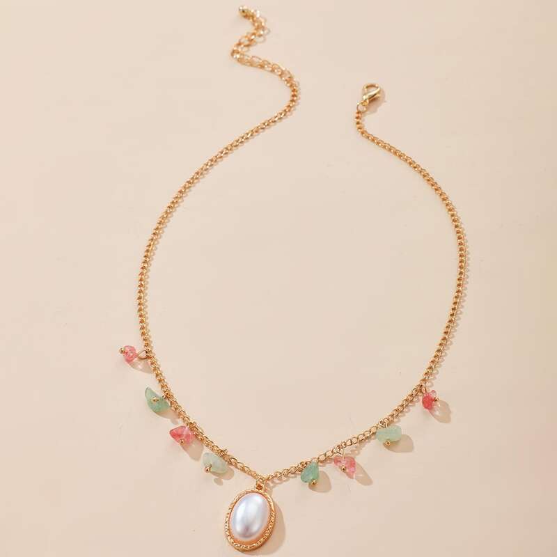 

Faux Pearl Decor Necklace, Gold