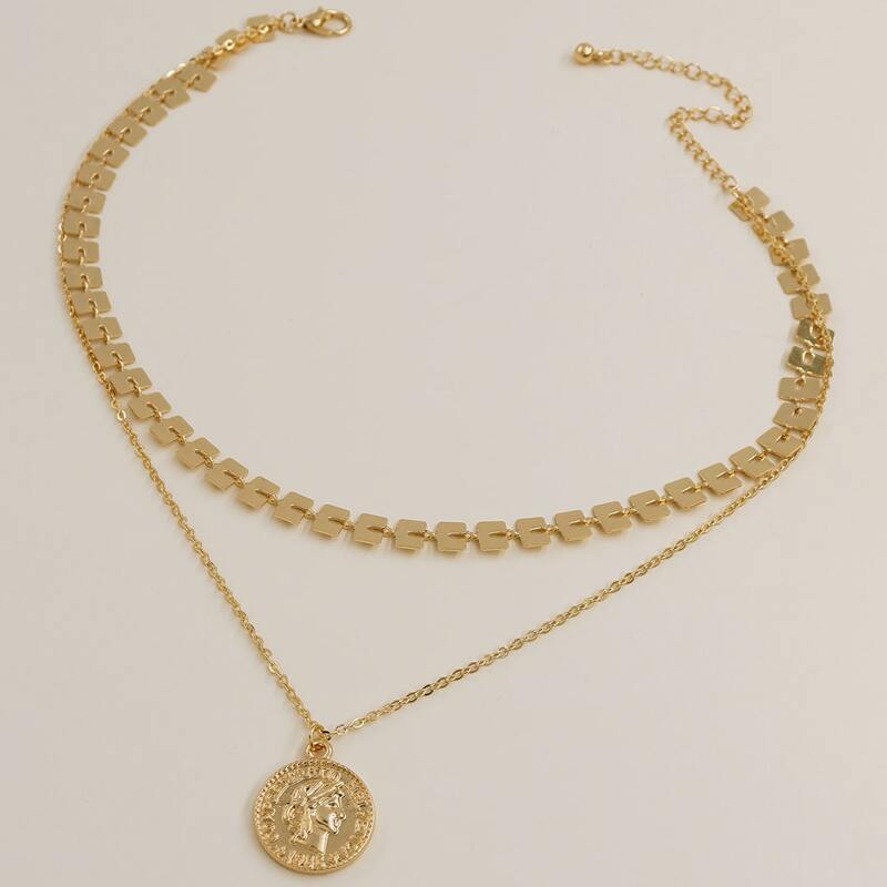 

Coin Charm Layered Necklace, Gold