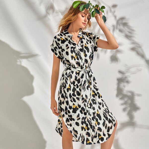 

All Over Print Belted Dress, Multicolor