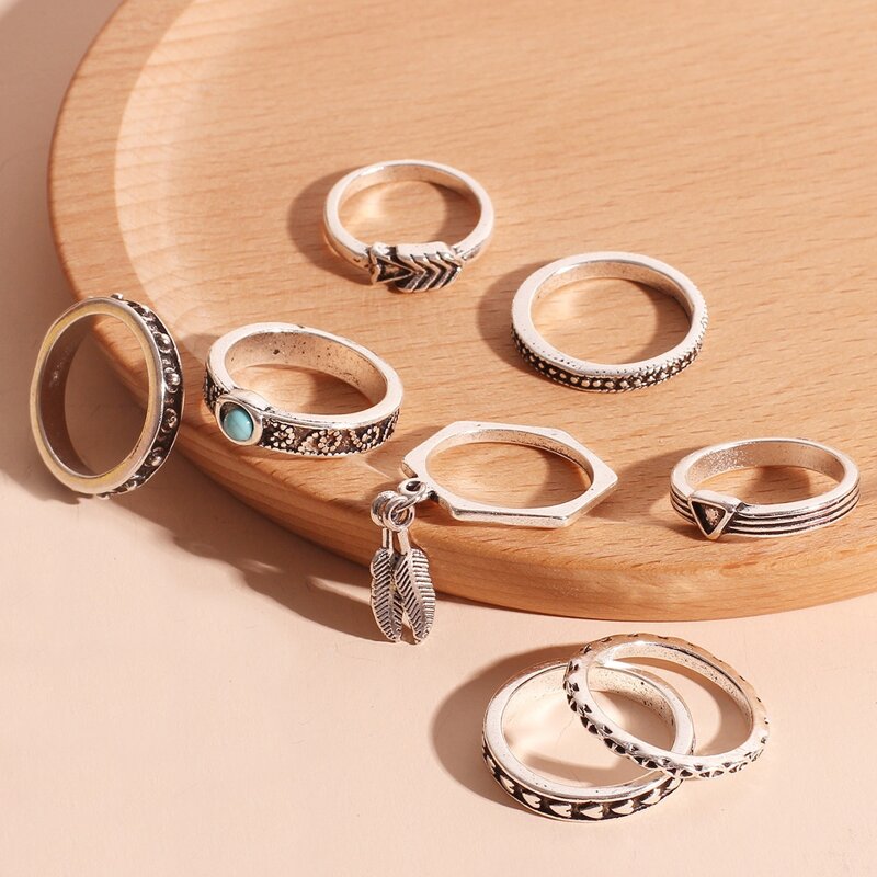 

8pcs Leaf Charm Ring, Multicolor