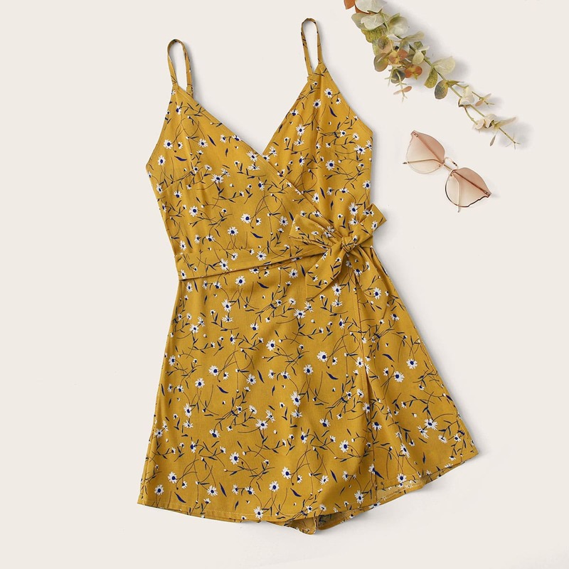

Ditsy Floral Wrap Sun Playsuit, Yellow