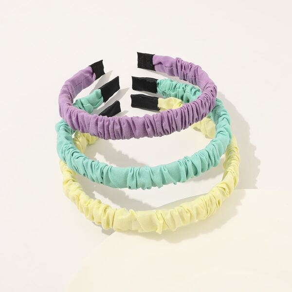 

3pcs Pleated Hair Hoop, Multicolor