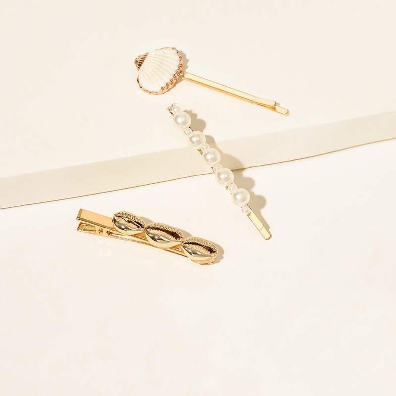 

3pcs Shell & Faux Pearl Decor Bobby Pin, Multicolor