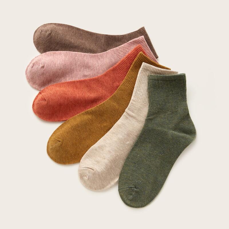 

6pairs Plain Socks, Multicolor