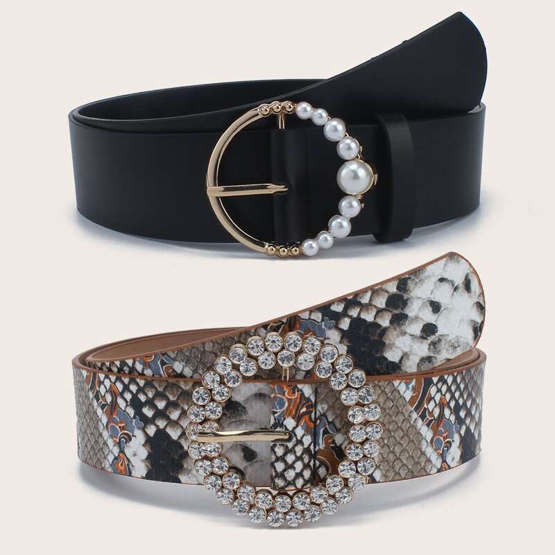 

2pcs Rhinestone Buckle Belt, Multicolor