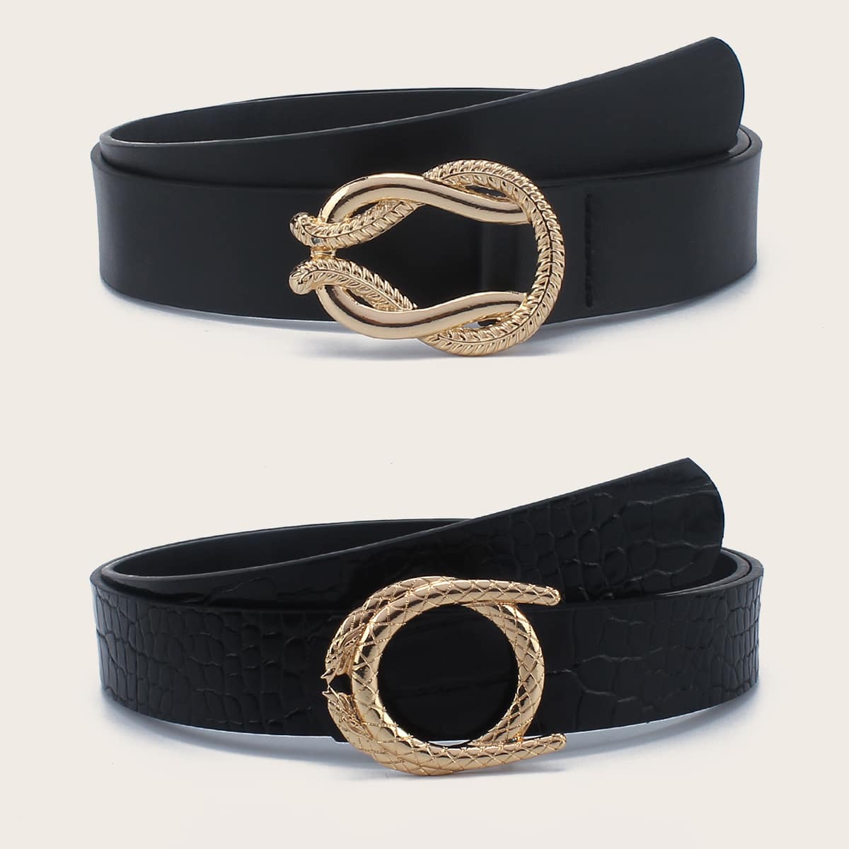 2pcs Serpentine Buckle Belt, Black