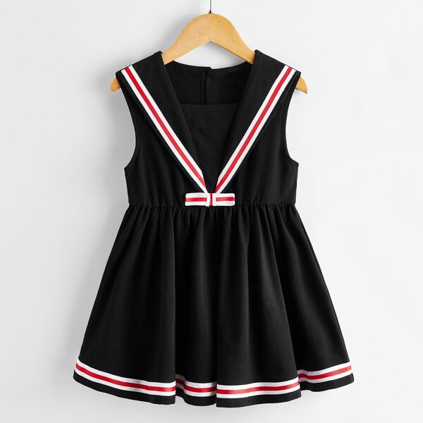 

Toddler Girls Contrast Striped Tape A-line Dress, Black
